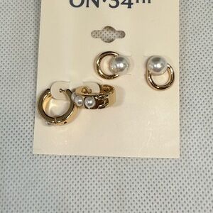 Gold Pearl Hoop and Huggie Earring Set